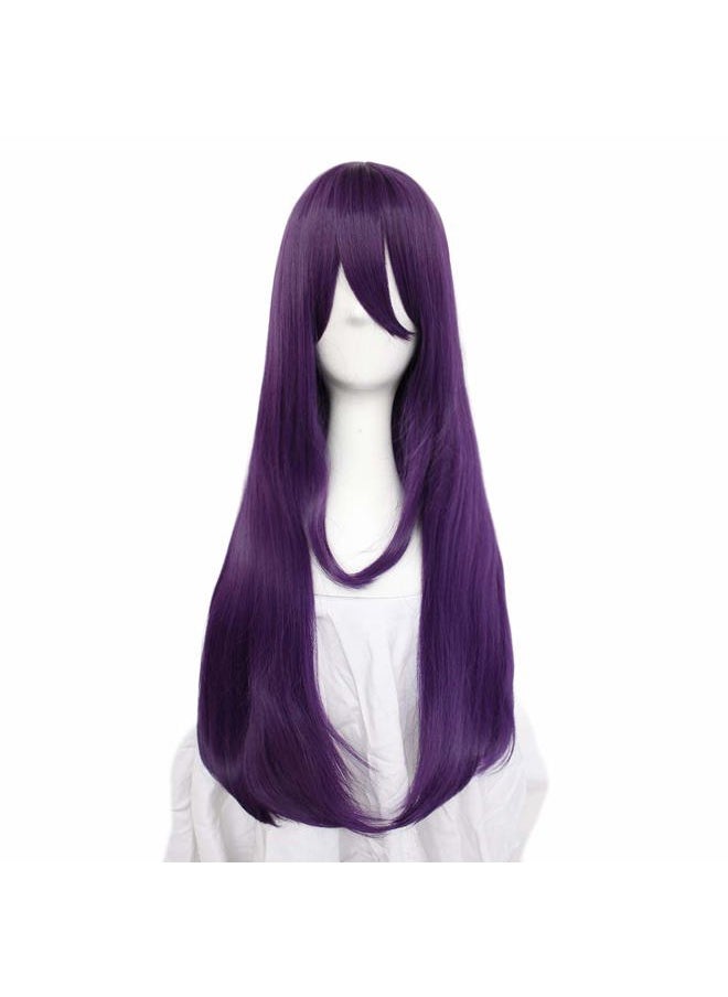 Hair Cap+32Inch/80cm Long Purple Wig with Bangs for Women Anime Cosplay, Peluca Morada Larga Para Mujer Straight Women Wig for Halloween Costumes Cosplay Party