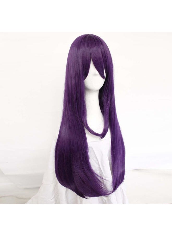 Hair Cap+32Inch/80cm Long Purple Wig with Bangs for Women Anime Cosplay, Peluca Morada Larga Para Mujer Straight Women Wig for Halloween Costumes Cosplay Party