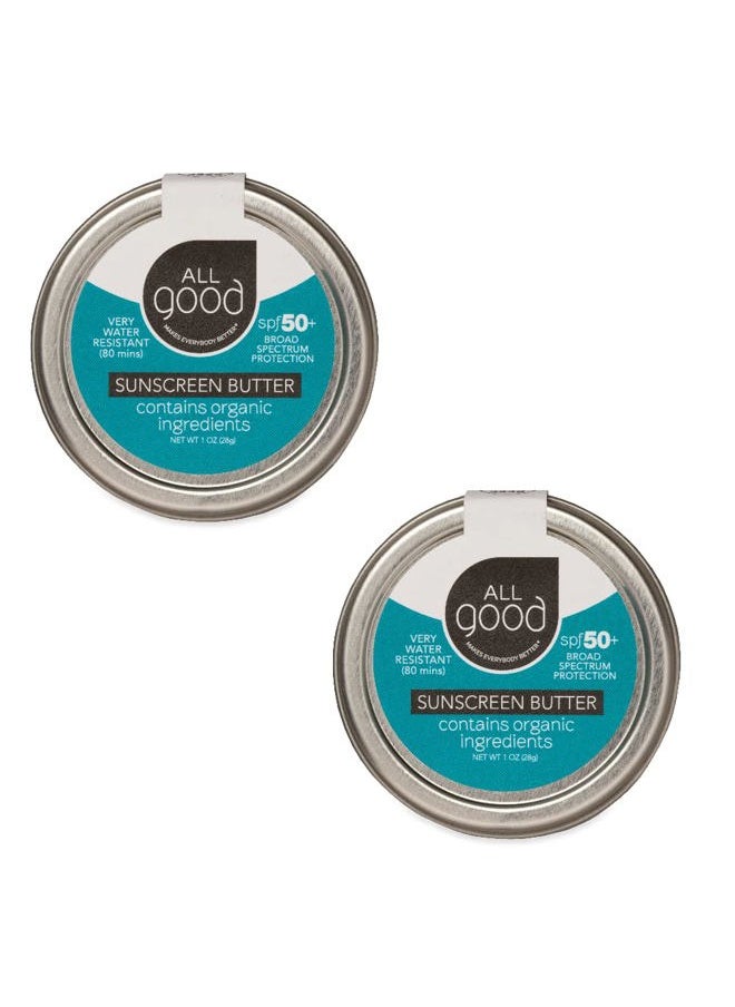 All Good Sunscreen - Zinc Oxide Sunscreen - Travel Size SPF 50+, Natural Sunscreen, Water Resistant for Face, Nose, Ears 1 oz (2-pack)