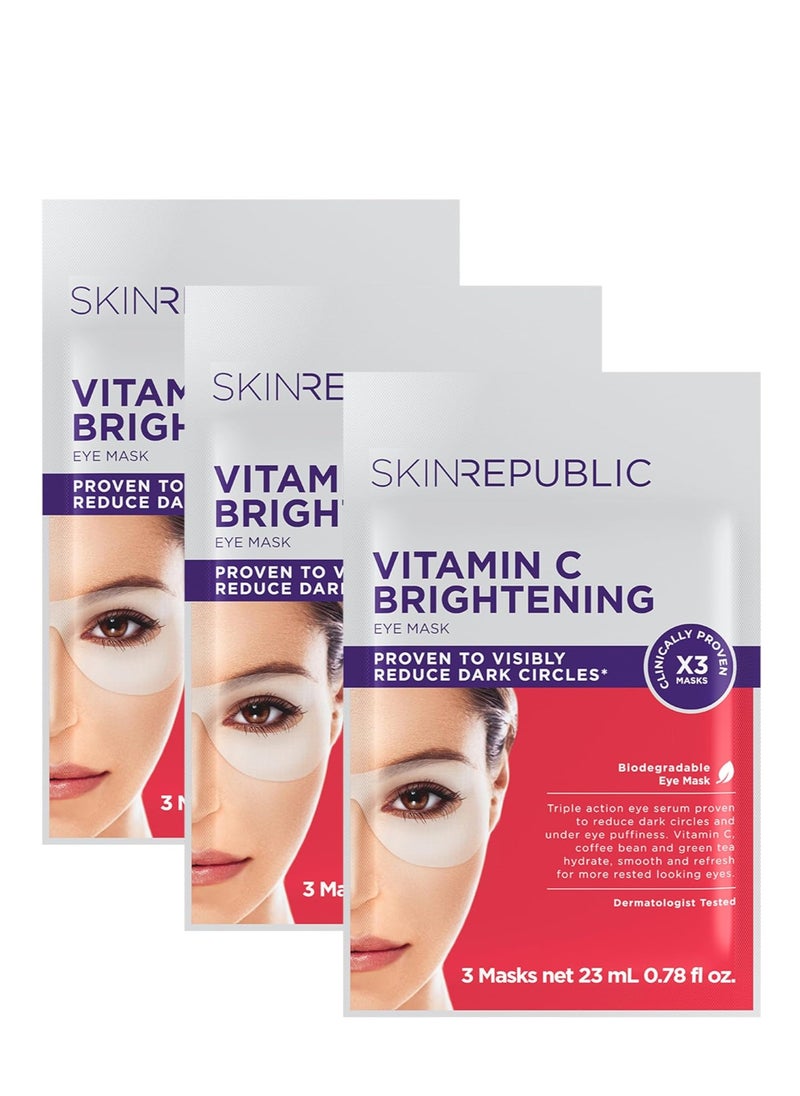 Brightening Eye Mask (9 Pairs) - Triple Action Serum with Vitamin C, Coffee Bean & Green Tea, Reduces Dark Circles, Puffiness & Fatigue, Hydrating, Smoothing & Dermatologist Tested