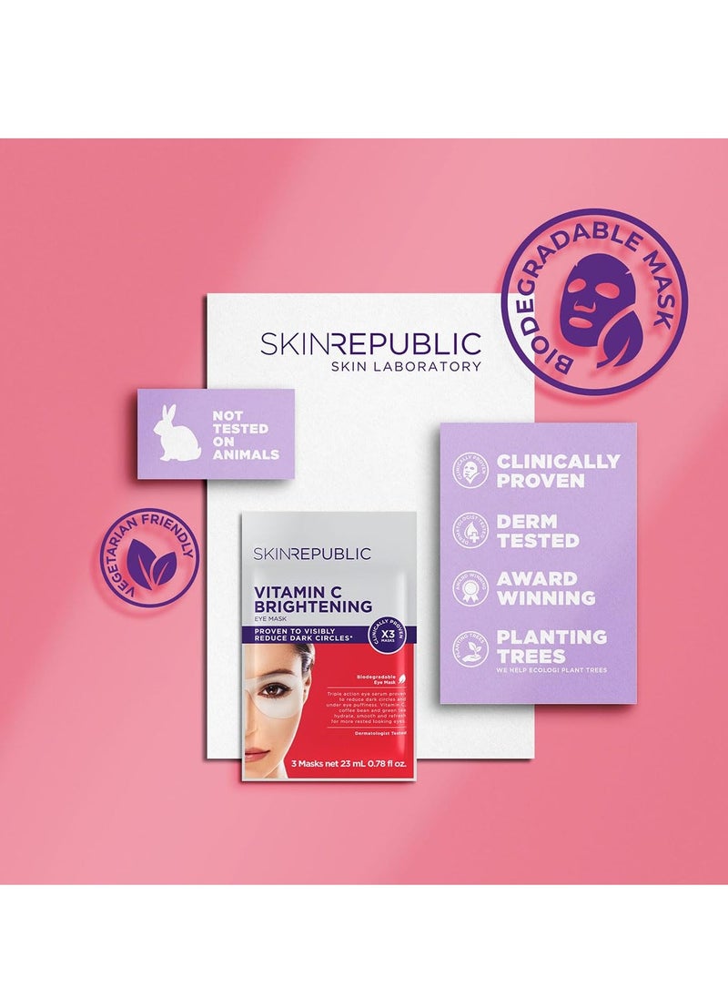 Brightening Eye Mask (9 Pairs) - Triple Action Serum with Vitamin C, Coffee Bean & Green Tea, Reduces Dark Circles, Puffiness & Fatigue, Hydrating, Smoothing & Dermatologist Tested