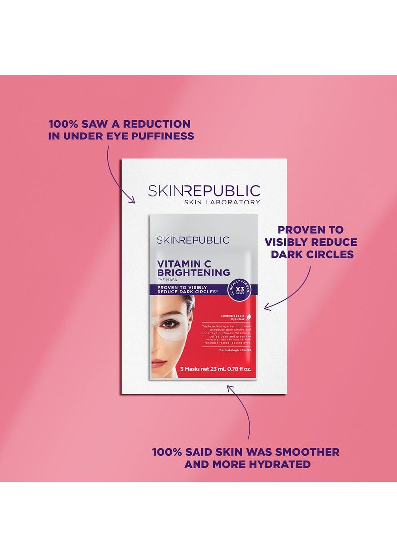 Brightening Eye Mask (9 Pairs) - Triple Action Serum with Vitamin C, Coffee Bean & Green Tea, Reduces Dark Circles, Puffiness & Fatigue, Hydrating, Smoothing & Dermatologist Tested