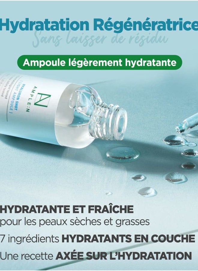AMPLE:N Hyaluron Shot Light Serum - Hyaluronic Acid Moisturizing Serum - Hydrate Oily and Combination Skin and Restore Vitality – Plumping, Refreshing, Anti Aging Serum, 1.01 fl.oz.