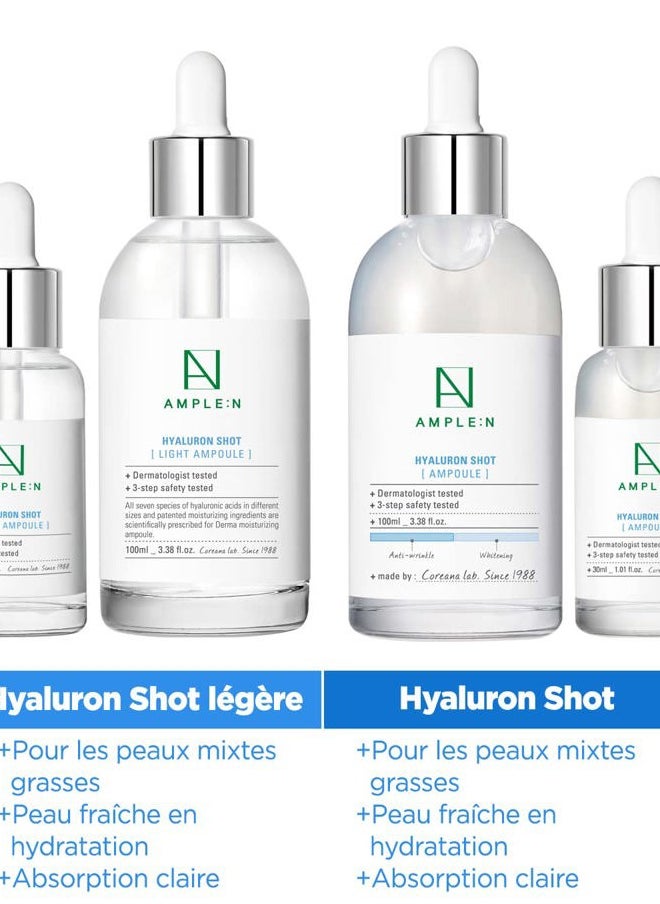 AMPLE:N Hyaluron Shot Light Serum - Hyaluronic Acid Moisturizing Serum - Hydrate Oily and Combination Skin and Restore Vitality – Plumping, Refreshing, Anti Aging Serum, 1.01 fl.oz.