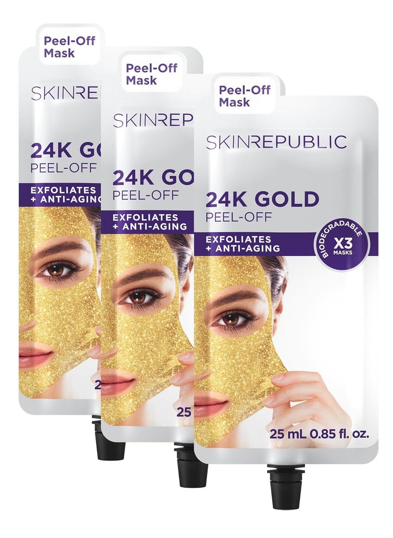 24K Gold Peel-Off Mask (9 Masks) – Anti-Aging Face Mask with Green Tea, Pomegranate & Fruit Acids – Exfoliates, Reduces Fine Lines & Wrinkles, Brightens, Restores & Protects Skin