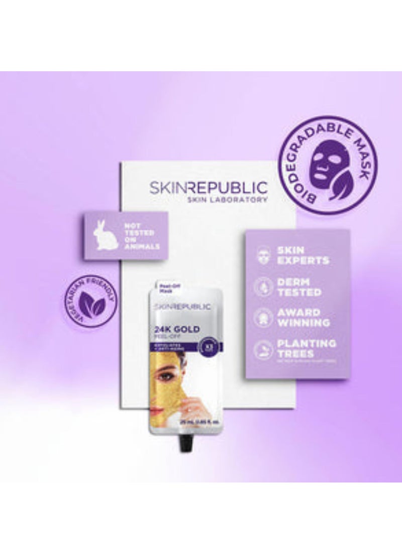 24K Gold Peel-Off Mask (9 Masks) – Anti-Aging Face Mask with Green Tea, Pomegranate & Fruit Acids – Exfoliates, Reduces Fine Lines & Wrinkles, Brightens, Restores & Protects Skin