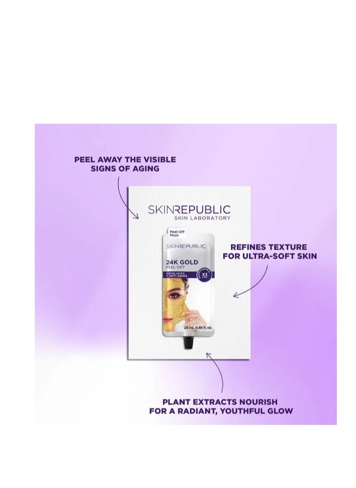 24K Gold Peel-Off Mask (9 Masks) – Anti-Aging Face Mask with Green Tea, Pomegranate & Fruit Acids – Exfoliates, Reduces Fine Lines & Wrinkles, Brightens, Restores & Protects Skin