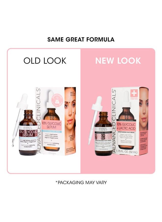 10% Glycolic Acid Serum For Face | Exfoliating AHA + Lactic Acid + Salicylic Acid Serum | Facial Chemical Peel Skin Care Treatment For Large Pores & Dark Spots. 1.75 FL Oz