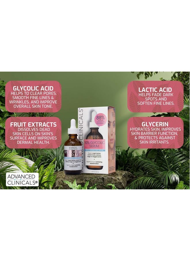 10% Glycolic Acid Serum For Face | Exfoliating AHA + Lactic Acid + Salicylic Acid Serum | Facial Chemical Peel Skin Care Treatment For Large Pores & Dark Spots. 1.75 FL Oz