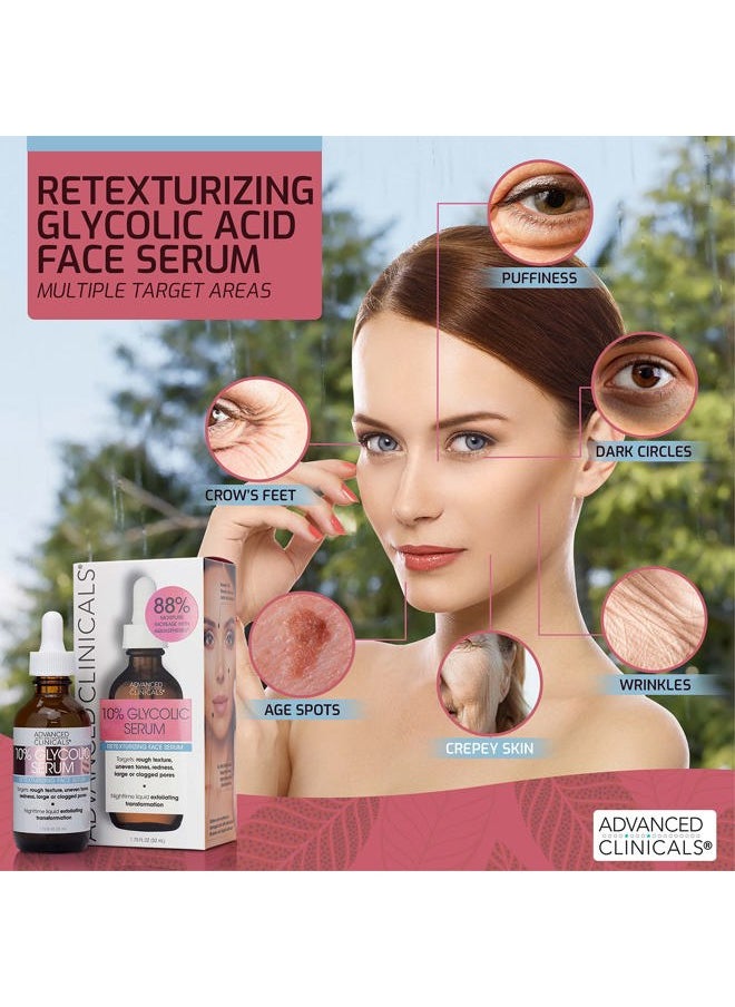 10% Glycolic Acid Serum For Face | Exfoliating AHA + Lactic Acid + Salicylic Acid Serum | Facial Chemical Peel Skin Care Treatment For Large Pores & Dark Spots. 1.75 FL Oz