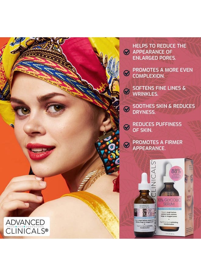 10% Glycolic Acid Serum For Face | Exfoliating AHA + Lactic Acid + Salicylic Acid Serum | Facial Chemical Peel Skin Care Treatment For Large Pores & Dark Spots. 1.75 FL Oz