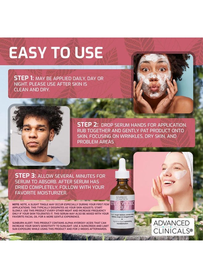 10% Glycolic Acid Serum For Face | Exfoliating AHA + Lactic Acid + Salicylic Acid Serum | Facial Chemical Peel Skin Care Treatment For Large Pores & Dark Spots. 1.75 FL Oz
