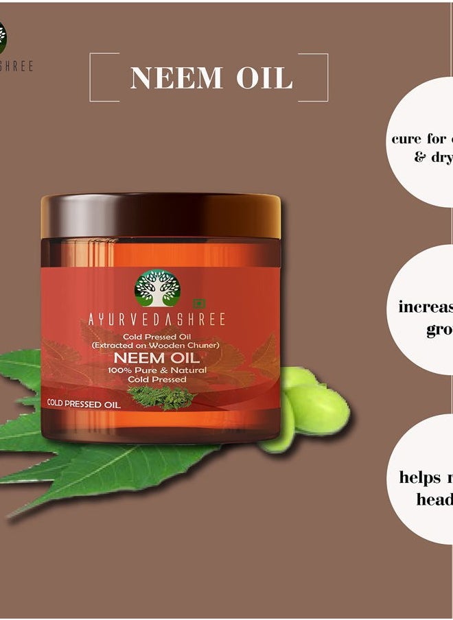 Cold Pressed Neem Oil 100 ML, 3.38 fl oz. | Extracted on Wooden Churner with Traditional Method to Sustain maximum nutrition, Cold-Pressed, 100% Pure & Natural