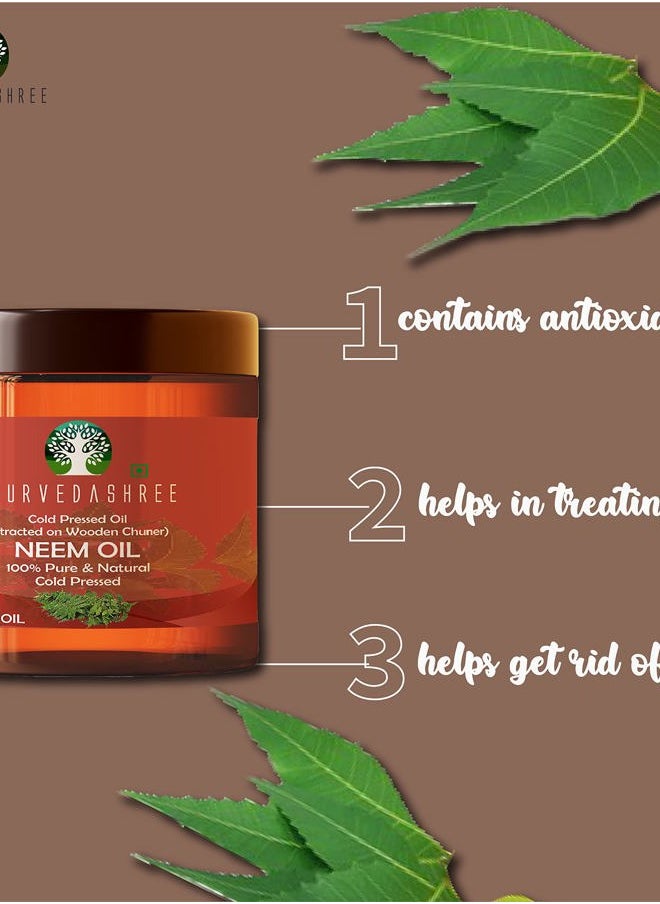 Cold Pressed Neem Oil 100 ML, 3.38 fl oz. | Extracted on Wooden Churner with Traditional Method to Sustain maximum nutrition, Cold-Pressed, 100% Pure & Natural