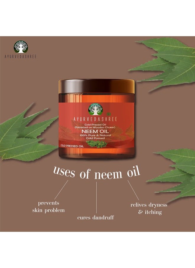 Cold Pressed Neem Oil 100 ML, 3.38 fl oz. | Extracted on Wooden Churner with Traditional Method to Sustain maximum nutrition, Cold-Pressed, 100% Pure & Natural