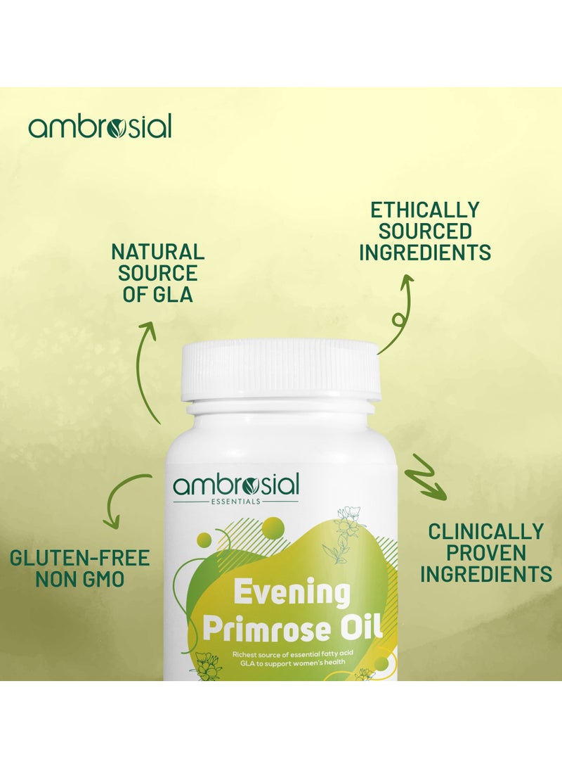 EPO Evening Primrose Oil Richest Source of Essential Fatty Acid GLA to Support Women's Health- 60 Softgels Food Supplement