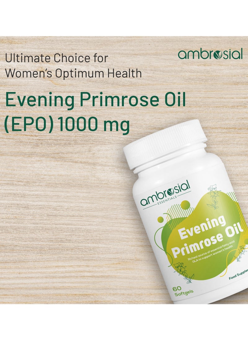 EPO Evening Primrose Oil Richest Source of Essential Fatty Acid GLA to Support Women's Health- 60 Softgels Food Supplement