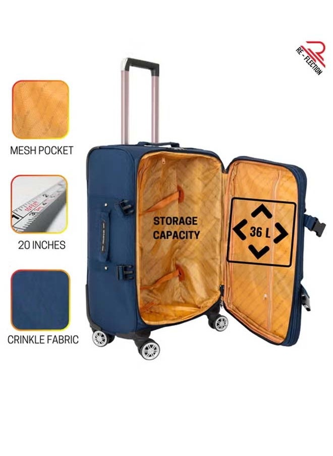 Reflection 20 Inch Crinkle Carryon Suitcase Lightweight Vertical Series Travel Soft Luggage Trolley with 36L Storage Capacity and 4 Spinner Wheels Grey