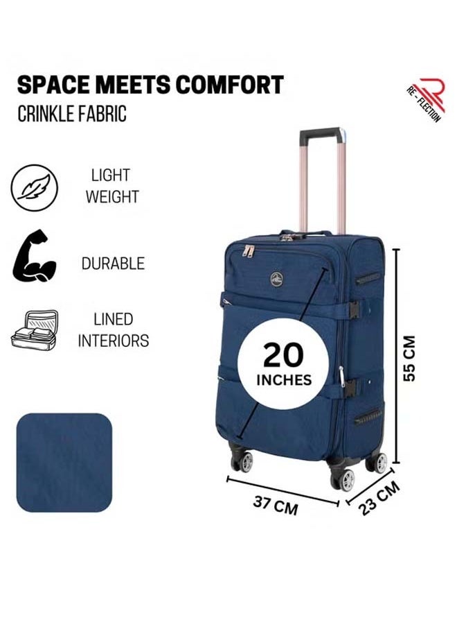 Reflection 20 Inch Crinkle Carryon Suitcase Lightweight Vertical Series Travel Soft Luggage Trolley with 36L Storage Capacity and 4 Spinner Wheels Grey