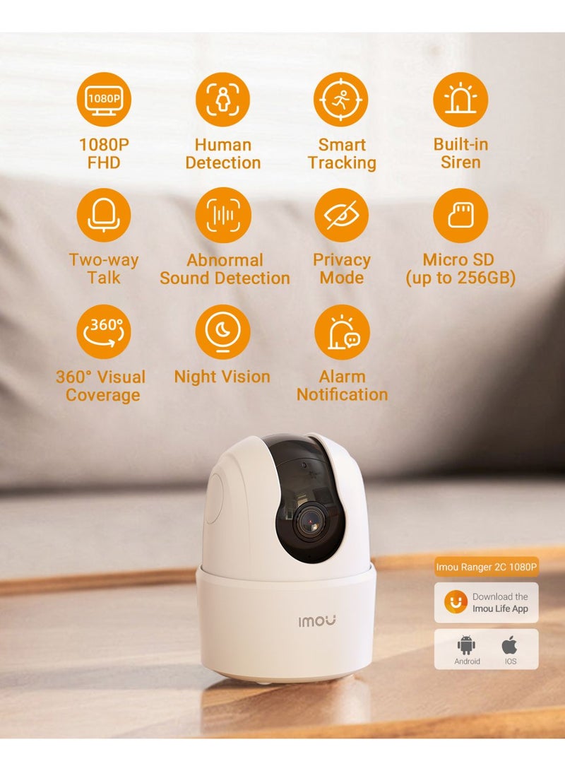 360 Degree Smart Security Camera (White) / Up to 256GB SD Card Support / 1080P Full HD / Privacy Mode / Alexa Google Assistant / Motion Detection & Human Detection / 2-Way Audio / Night Vision