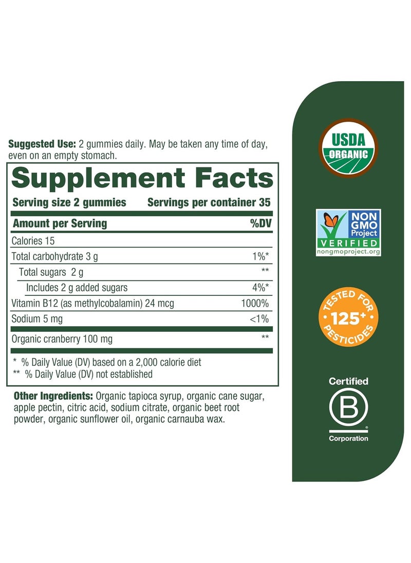 MegaFood Vitamin B12 Energy SUPPORTS CELLULAR ENERGY METABOLISM, DIETARY SUPPLEMENT, 70 GUMMIES / 35 SERVINGS- CRABERRY