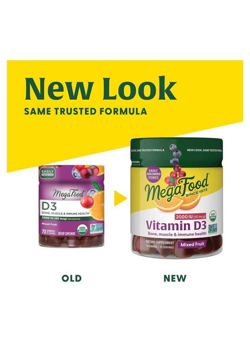 MegaFood Vitamin D3 2000 IU (50 mcg)-D3 Gummies- Bone, Muscle & Immune Support Supplement -Dietary Supplement  70 Gummies 35 Servings - Mixed Fruit