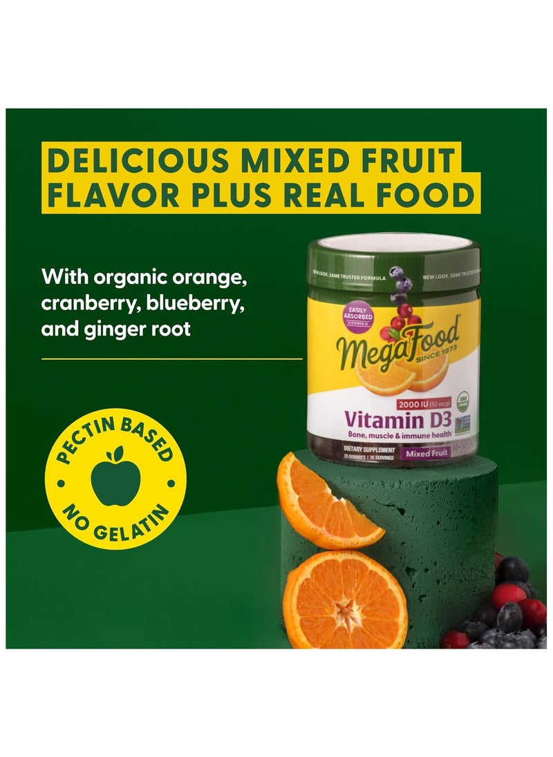 MegaFood Vitamin D3 2000 IU (50 mcg)-D3 Gummies- Bone, Muscle & Immune Support Supplement -Dietary Supplement  70 Gummies 35 Servings - Mixed Fruit