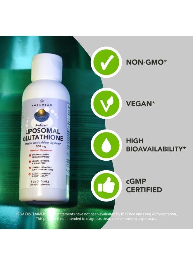 Liposomal Glutathione Supplement. Liquid Reduced Setria 500mg. Immune Support, Brain Health, Liver Detox, Skin Health. Phosphatidylcholine from Non-GMO Sunflower Lecithin. Soy-Free & Vegan.
