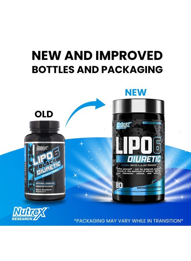 Lipo 6 Black Diuretic Water Pills (80 Caps) - Diuretics Reduce Bloat, Water Weight & Enhances Muscle Definition - Water Pill Bloating Relief - Diuretics for Water Retention Pills