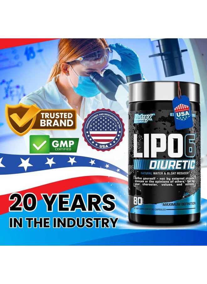 Lipo 6 Black Diuretic Water Pills (80 Caps) - Diuretics Reduce Bloat, Water Weight & Enhances Muscle Definition - Water Pill Bloating Relief - Diuretics for Water Retention Pills