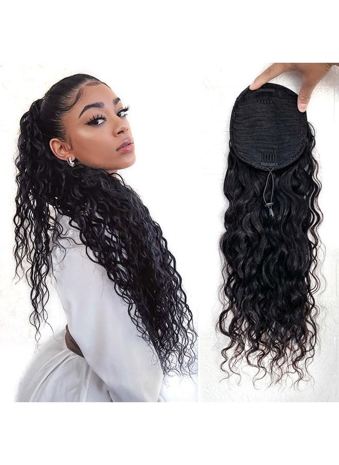 Alisfeel Brazilian Natural Wave Ponytail Extensions Human Hair 9A Grade Drawstring Water Wavy Clip In Hairpiece for Black Women Corn Wave Ponytail Human Hair Extension (20 Inch)