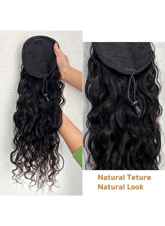 Alisfeel Brazilian Natural Wave Ponytail Extensions Human Hair 9A Grade Drawstring Water Wavy Clip In Hairpiece for Black Women Corn Wave Ponytail Human Hair Extension (20 Inch)