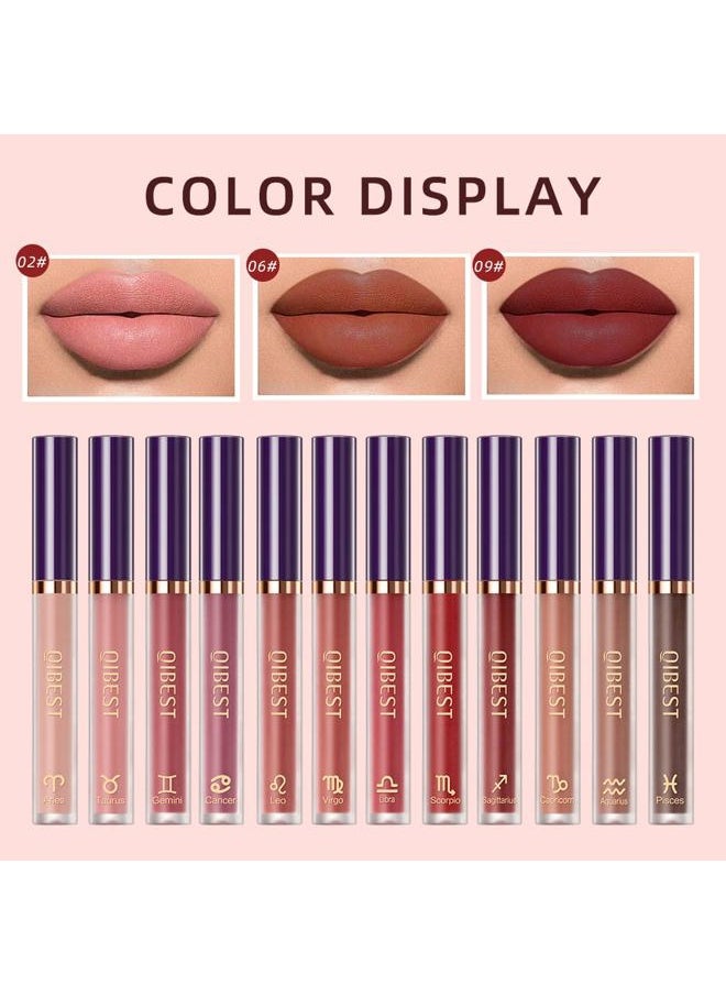 12Pcs Matte Lipstick Lip Makeup Kit, Velvety Liquid Lipstick Waterproof Long Lasting Durable Nude Zodiac Signs Lip Gloss Beauty Cosmetics Gift Box Makeup Set Kit (12 Piece Set)