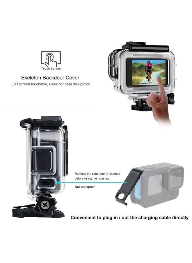 Skeleton Case with Side Door for GoPro Hero 13 12 11 10 9 Black, Side Open Protective Housing with Skeleton Backdoor for Improved Audio Capture, USB Pass-Through Door for Direct Charging