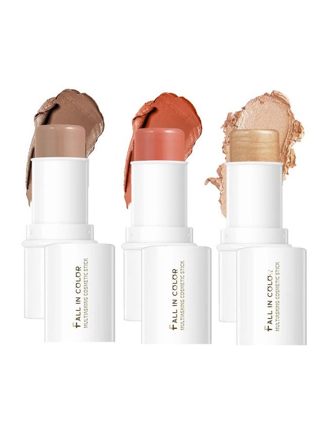 Makeup Sticks Kit, Contour Stick,Blush Stick, Highlight Stick,Facial Repair Bronzer Shading Stick, Cruelty Free Multi Stick Trio Cream Face Blush for Cheeks Lip Eye,02