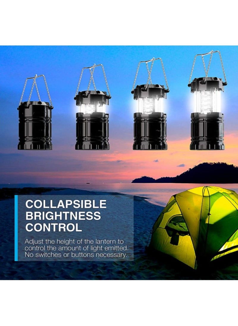 2 Pack Portable Outdoor LED Camping Lantern for Hurricane, Emergency, Storm, Outages (Black, Collapsible)