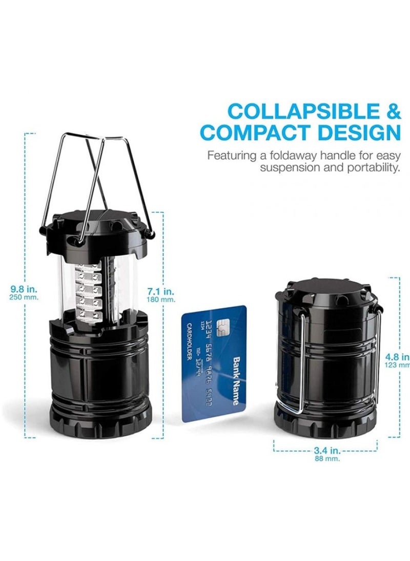 2 Pack Portable Outdoor LED Camping Lantern for Hurricane, Emergency, Storm, Outages (Black, Collapsible)