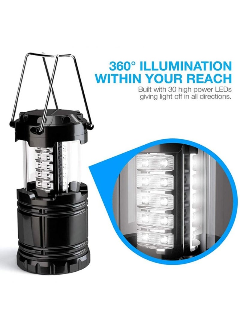 2 Pack Portable Outdoor LED Camping Lantern for Hurricane, Emergency, Storm, Outages (Black, Collapsible)