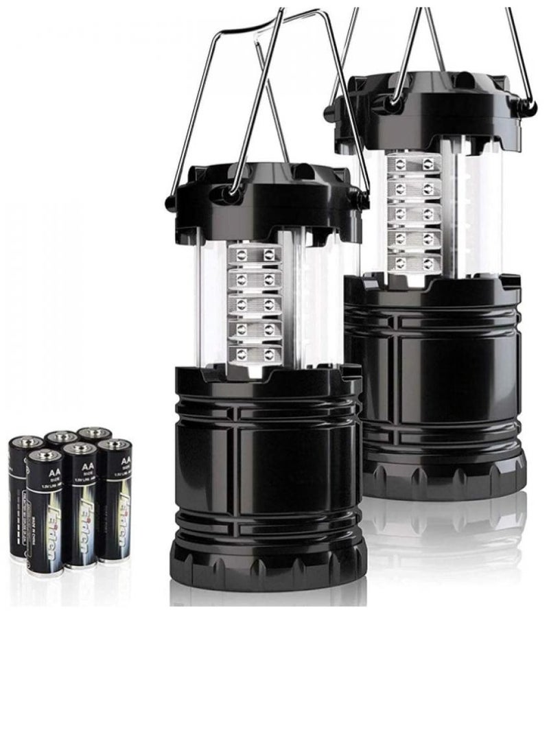 2 Pack Portable Outdoor LED Camping Lantern for Hurricane, Emergency, Storm, Outages (Black, Collapsible)