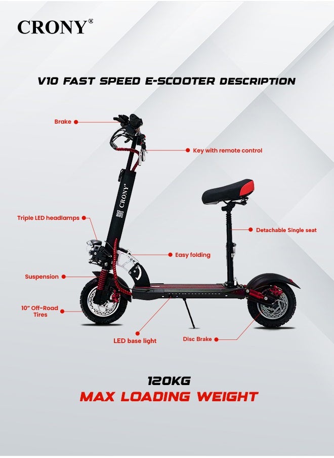 V10 Fast Speed E-Scooter 1200w Motor 48v/12ah,10