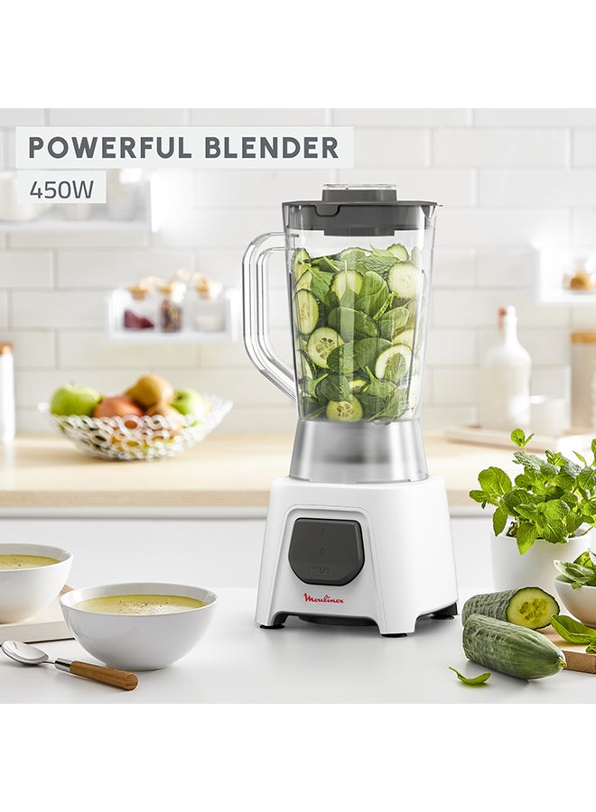 Blender | Blendeo+  Blender Smoothie Maker | Mixer | 2 Attachements | Ice Crush Technology | Duraforce Label | Durable Blending Performance | 1 Speed | Pulse Function | 2 Years Warranty 1.5 L 450 W LM2B3127 White / Gray