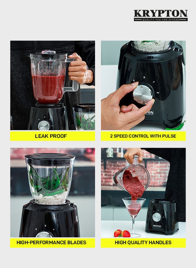 3 in 1 Blender with Stainless Steel Blades, Unbreakable PC Jar with Grinder Cups,  2 Speed Switch with Pulse Function, Powerful Motor and Stylish Design 1.5 L 500 W KNB6136N Black/Clear