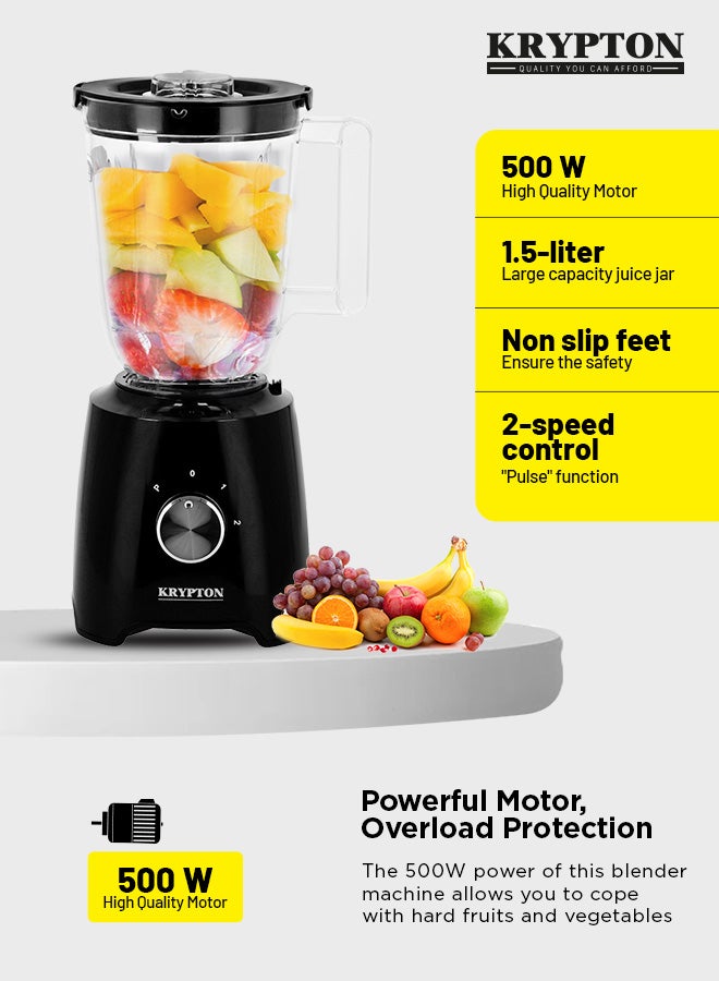 3 in 1 Blender with Stainless Steel Blades, Unbreakable PC Jar with Grinder Cups,  2 Speed Switch with Pulse Function, Powerful Motor and Stylish Design 1.5 L 500 W KNB6136N Black/Clear
