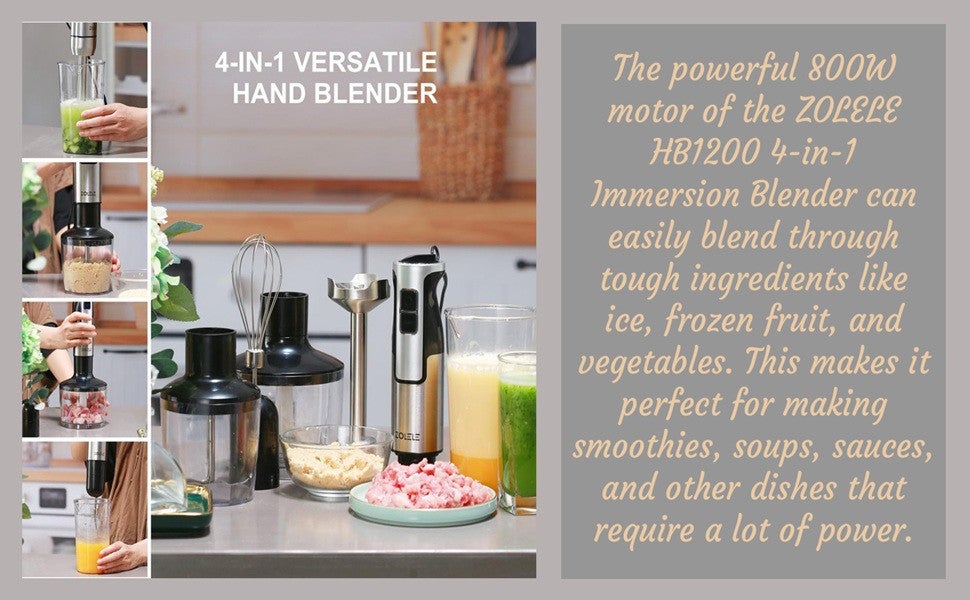 Hand Blender Stainless Steel Blades,5-in-1  Functionality for Blending,Chopping,Whisking,1200W,8 Speeds for Baby Food,Juice HB1200-Sliver/Black