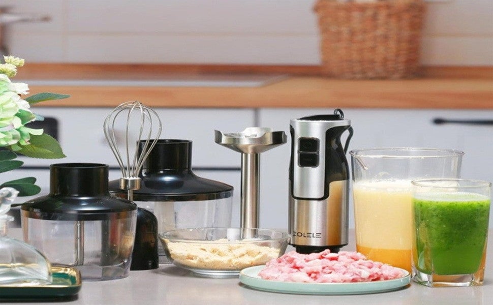 Hand Blender Stainless Steel Blades,5-in-1  Functionality for Blending,Chopping,Whisking,1200W,8 Speeds for Baby Food,Juice HB1200-Sliver/Black