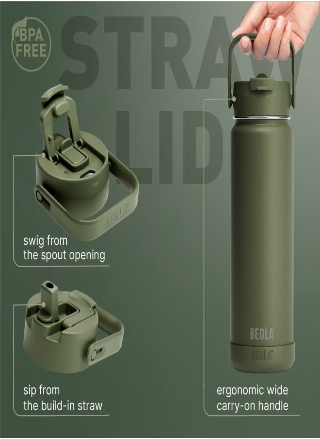 750ml Vacuum Insulated Water Bottle, Double Wall Thermolab series Stainless Steel Drinking Flask with Straw Lid & Wide Mouth, 2 lids, Hot Cold Thermos Sports Bottle, 24oz (Forest Green)