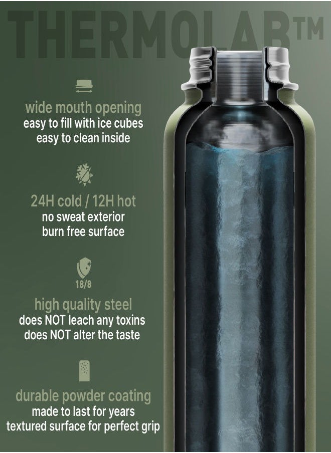750ml Vacuum Insulated Water Bottle, Double Wall Thermolab series Stainless Steel Drinking Flask with Straw Lid & Wide Mouth, 2 lids, Hot Cold Thermos Sports Bottle, 24oz (Forest Green)