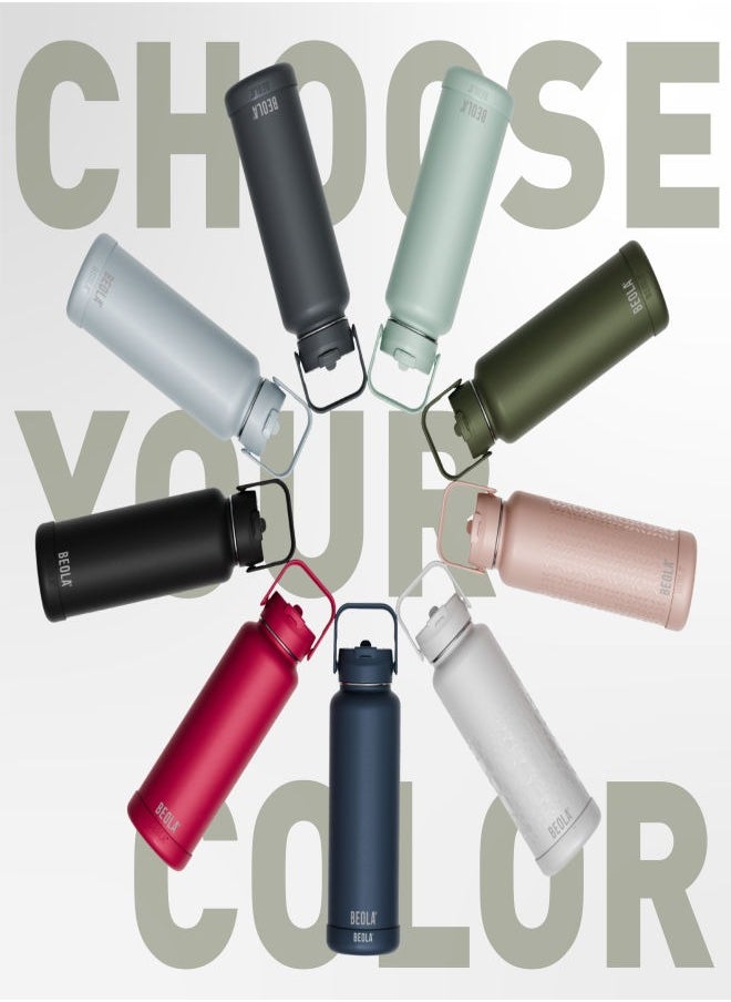 750ml Vacuum Insulated Water Bottle, Double Wall Thermolab series Stainless Steel Drinking Flask with Straw Lid & Wide Mouth, 2 lids, Hot Cold Thermos Sports Bottle, 24oz (Forest Green)