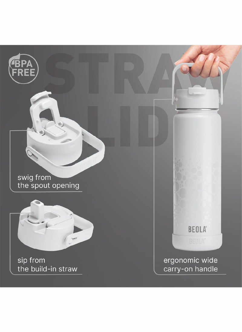 750ml Vacuum Insulated Water Bottle, Double Wall Thermolab series Stainless Steel 304 Drinking Flask with Straw Lid & Wide Mouth, 2 lids, Hot Cold Thermos Sports Bottle, 24oz (Sparkling White)
