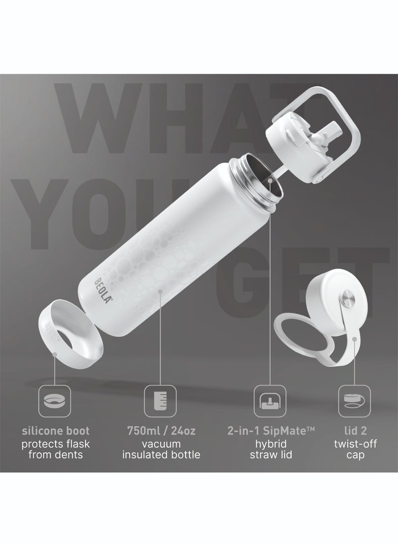 750ml Vacuum Insulated Water Bottle, Double Wall Thermolab series Stainless Steel 304 Drinking Flask with Straw Lid & Wide Mouth, 2 lids, Hot Cold Thermos Sports Bottle, 24oz (Sparkling White)